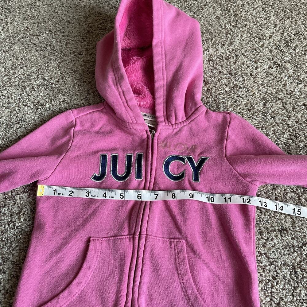 Juicy Couture Kids’ Pink Zip Up Hoodie Spellout Fuzzy Hood Size 6 Embroidered - Picture 11 of 15
